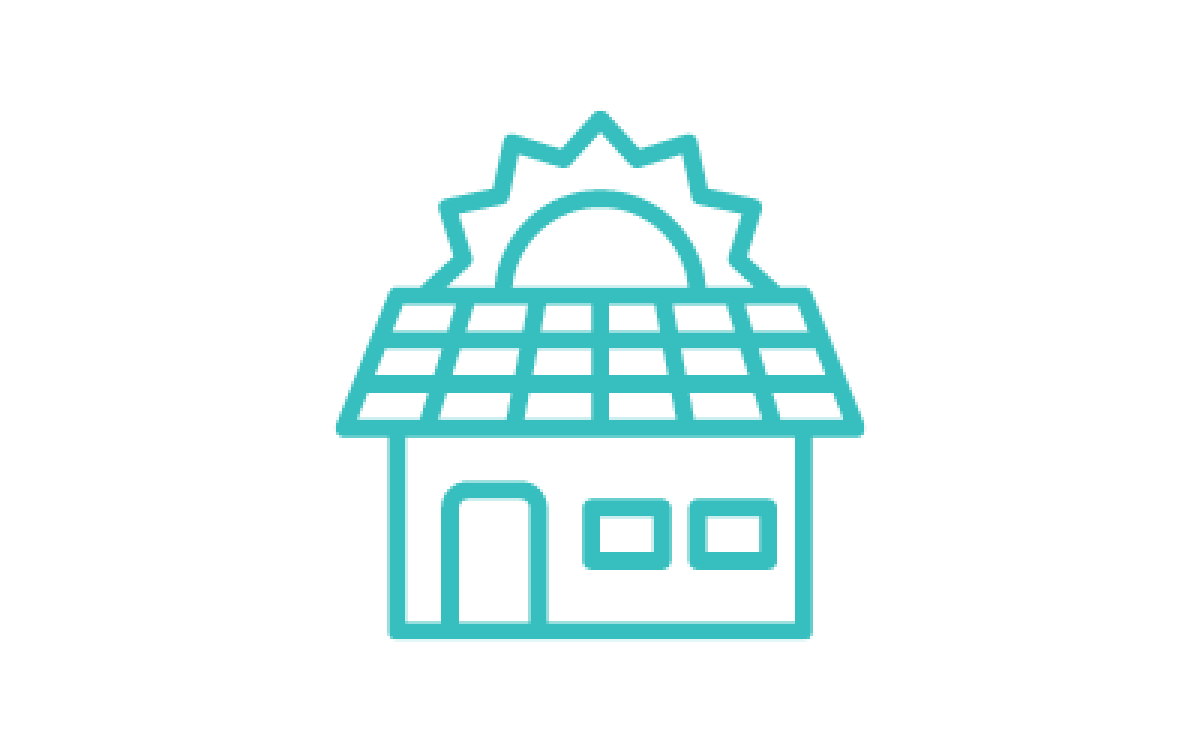 Sun over solar house icon